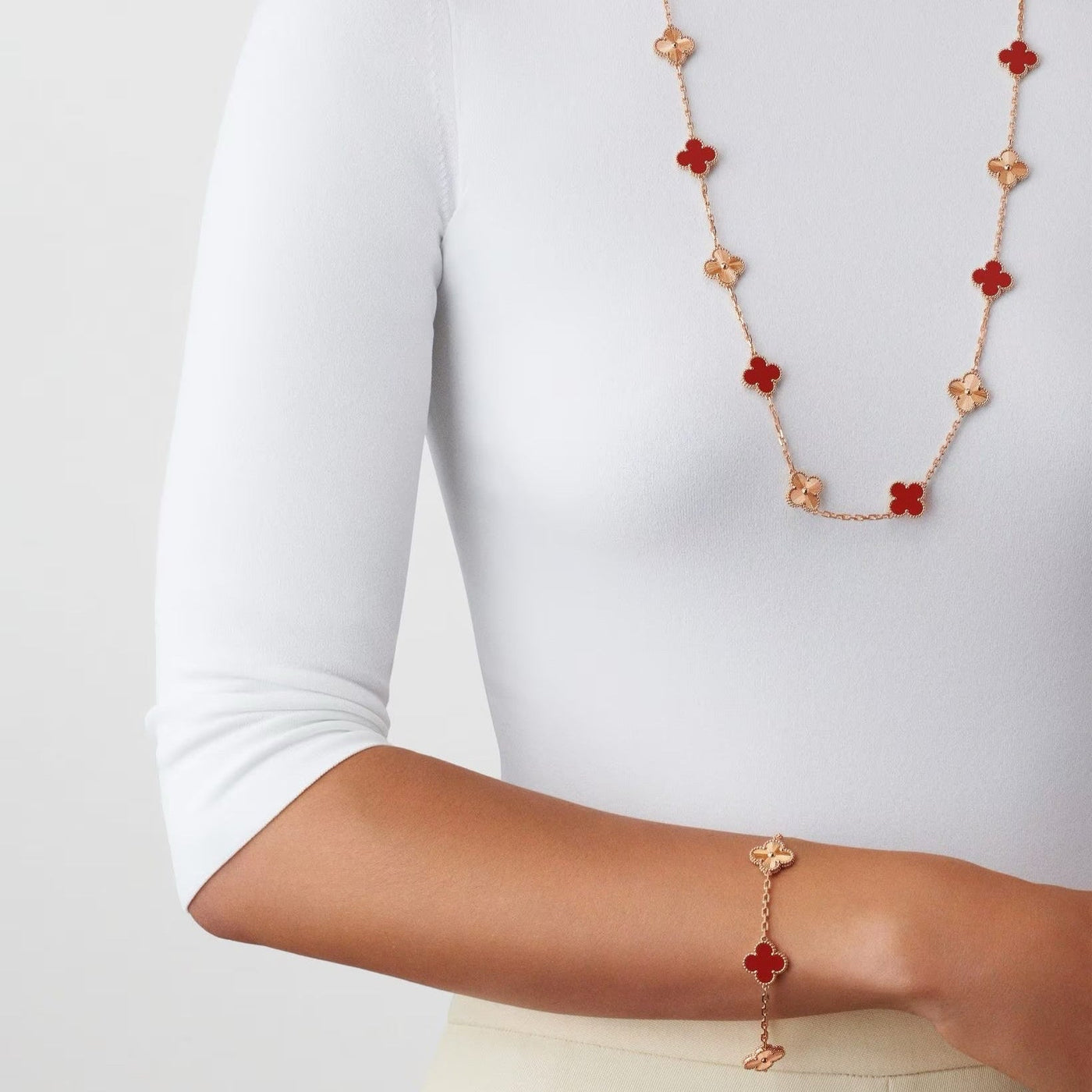 TRÈFLE LUXURY BRACELET | RED - PINK GOLD