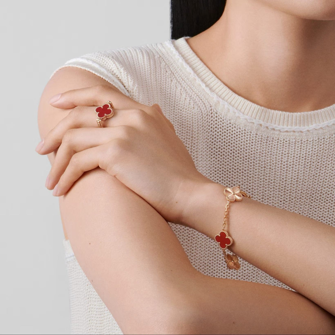 TRÈFLE LUXURY BRACELET | RED - PINK GOLD